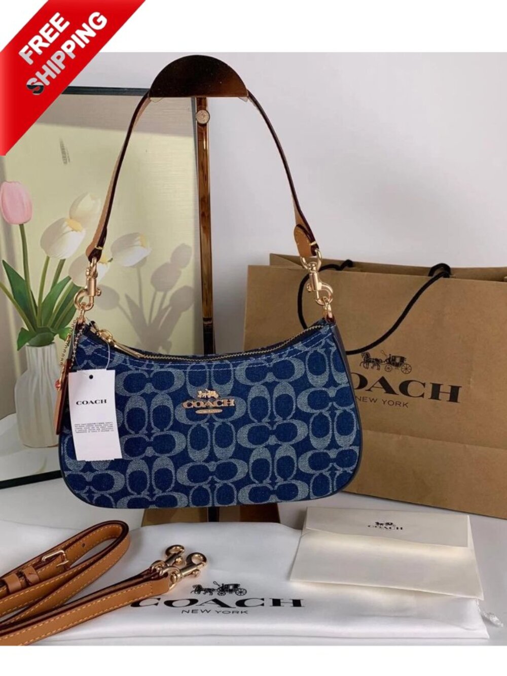 Coach CAF82 Denim/Natural Teri Shoulder Signature Denim Outlet Products
